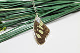 Malachite Wing, Butterfly Wing Pendant Necklace, Patterned, Green, Brown, Butterfly Wing Necklace, wing Encased in Resin, Preserved Wing