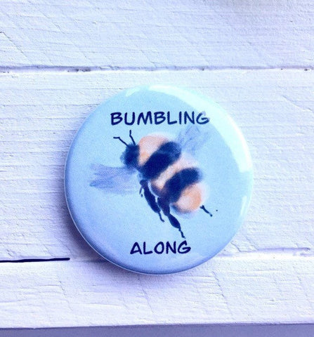 Bumbling Along Pinback Button, Magnet or Button, 1.5 Inch Button, Bumble Bee Button, Honey Bee, Nature Lover, Environmentalist, Bee Keeper