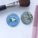 Wildflower Power, Pocket Mirror, Wildflower Button, 2.5 Inch Button, White Trillium, Nature Lover, Master Gardener, Makeup Mirror